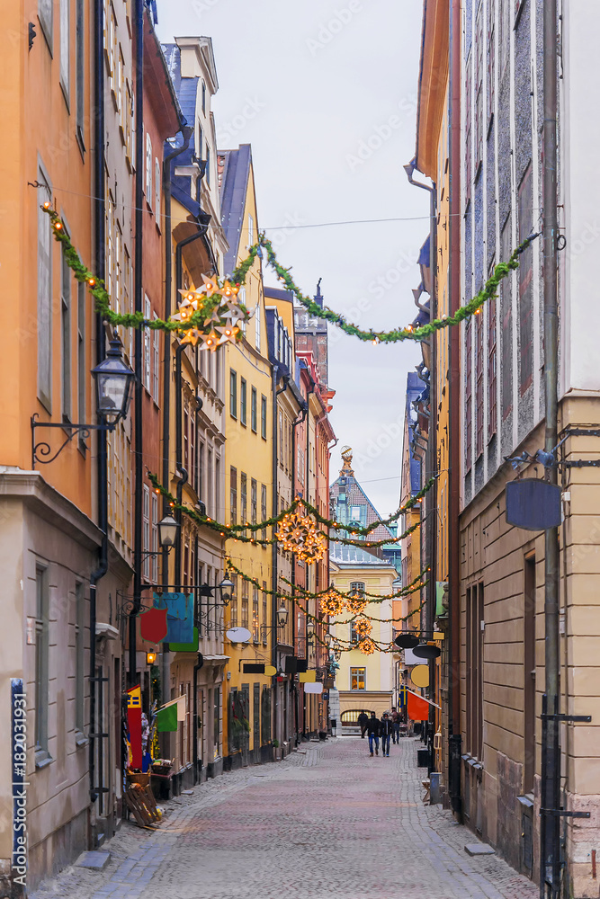 Christmas in Stockholm. Festive streets of the old town of Stockholm