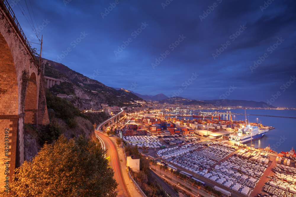 Salerno skyline from port side on evening