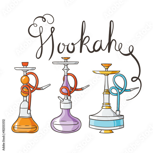 Hookah doodle set. Calabash icons of various shapes.