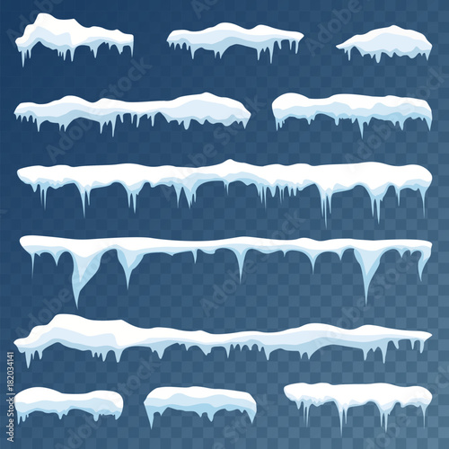 Murais de parede Set of snow icicles, snow cap isolated