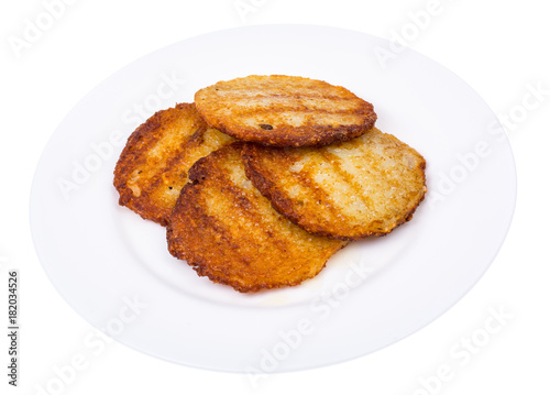 Potato pancakes on a white plate