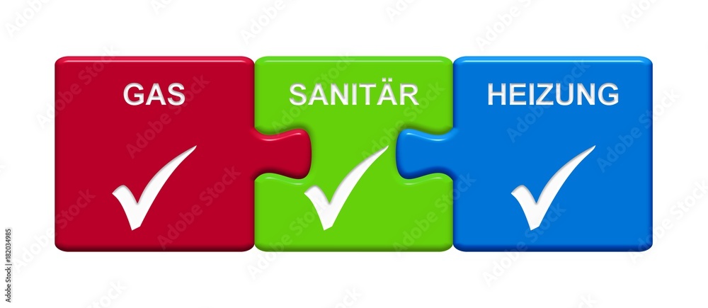 3 Puzzle Buttons zeigen Gas Sanitär Heizung 3 Puzzle Buttons zeigen Gas Sanitär Heizung