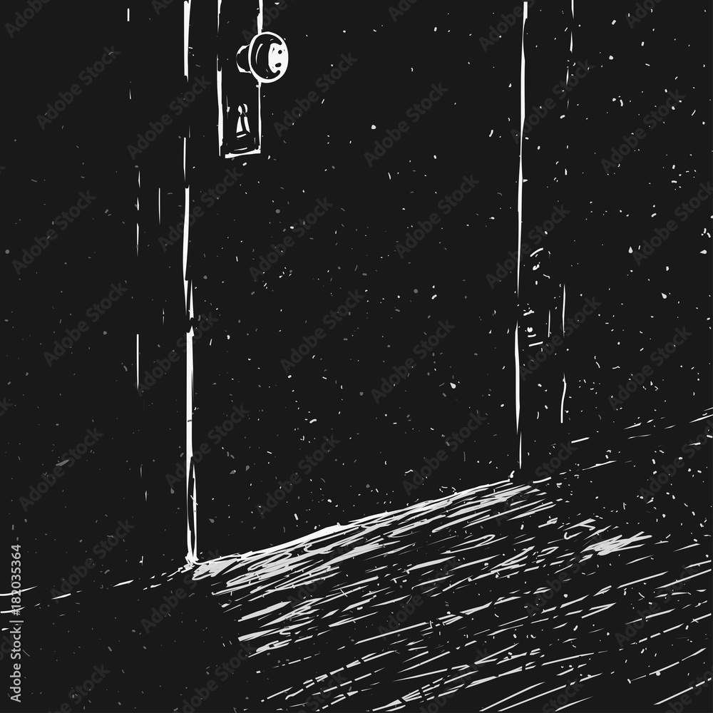 Naklejka premium Closed Door In The Dark Room