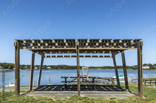 Canvas Print pier in Dennis with covered platform for relaxing, fishing and just relaxing rel