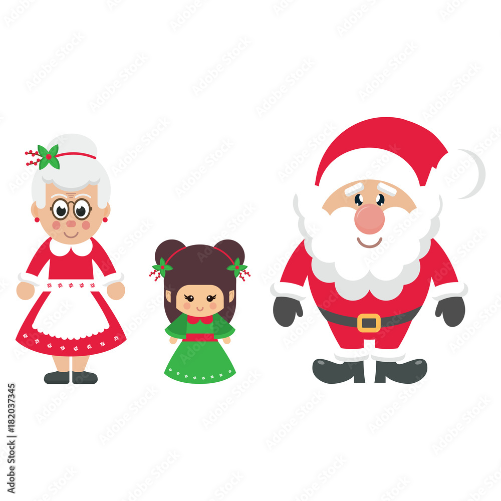 cartoon mrs santa and santa claus with christmas elf cartoon mrs santa and santa claus with christmas elf