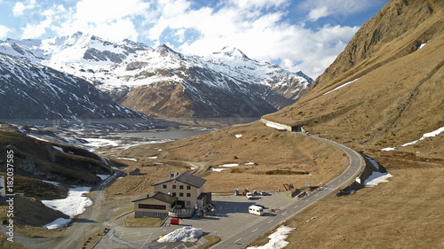 Schilderij op canvas Lucomagno Pass in early spring aerial view