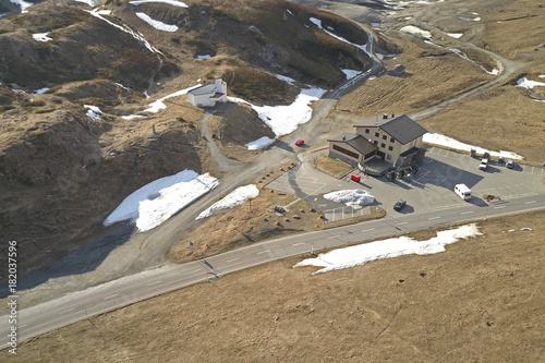 Lucomagno Pass in early spring aerial view photo