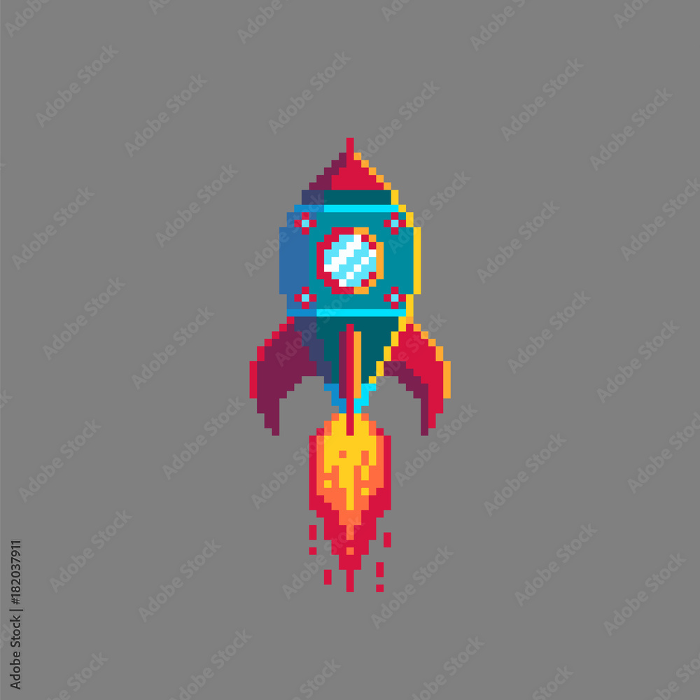 Pixel art spaceship rocket launch. Stock Vector | Adobe Stock
