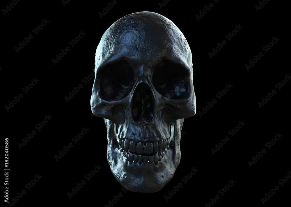Fototapeta premium black skull isolated in black background in 3d illustration