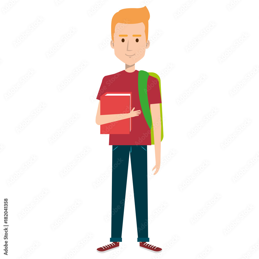 young man with school bag avatar character vector illustration design