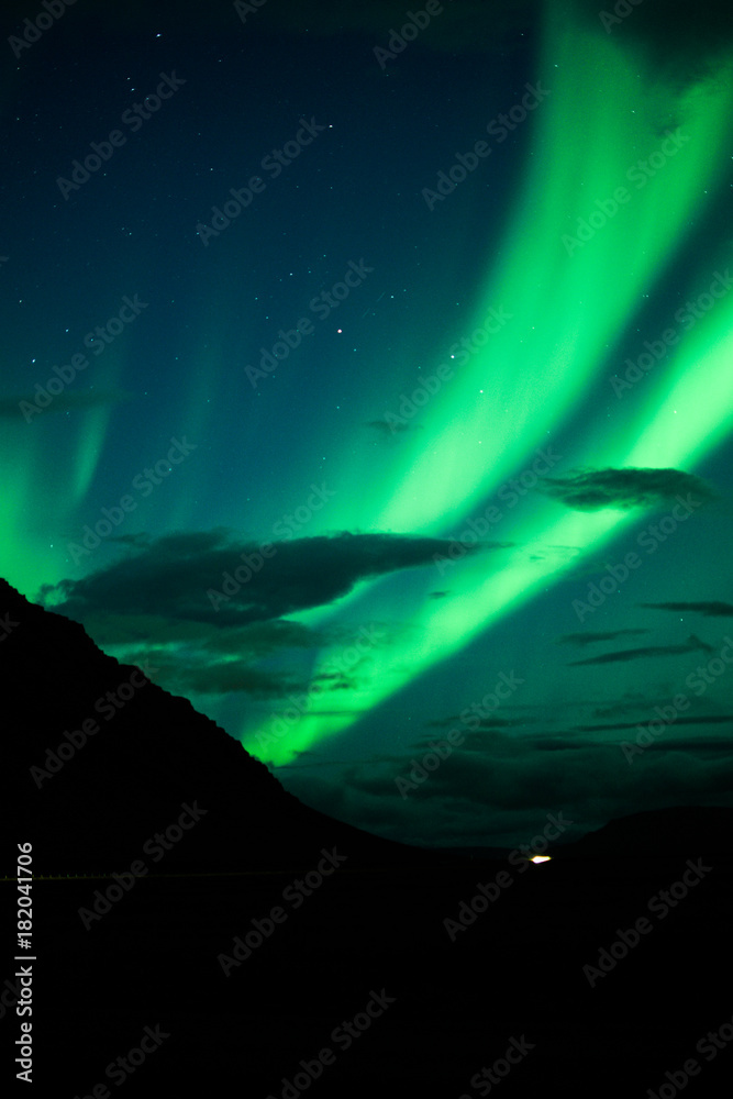 Bright and green northern lights above Iceland