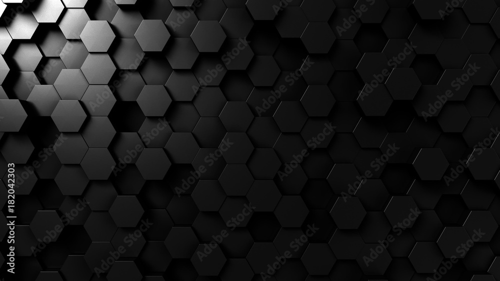 Abstract black hexagonal background 3D rendering