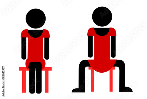Decent position vs Womanspreading ( sitting woman with wide apart legs ). Traditional pose of lady with knees together or provocative and seductive unladylike behaviour