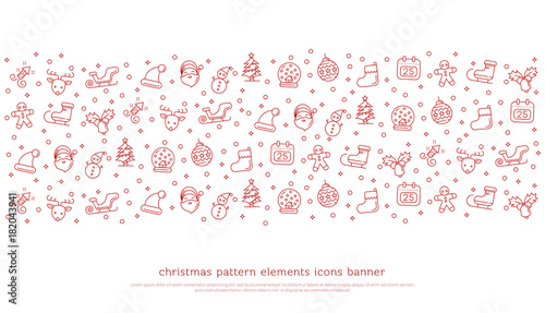 Merry christmas pattern elements icons banner set. Christmas illustration design for card  poster  banner on white background. editable stroke