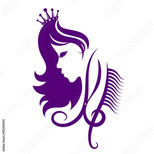 Face of a girl with a crown for a beauty salon silhouette