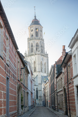 Cozy street driving to Saint Gummarus Church on morning, Lier, Belgium