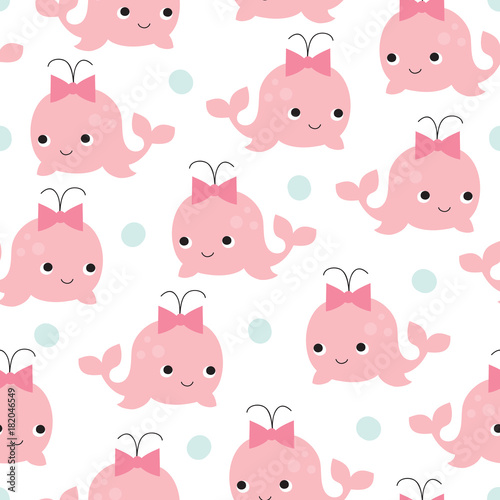 seamless whale girl pattern vector illustration