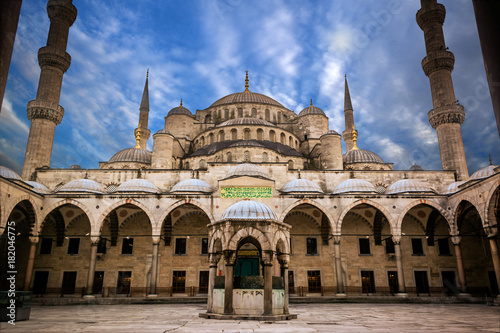 The Blue Mosque Sultanahmet in Istanbul Turkey , Sultan Ahmed Mosque in blue sky 