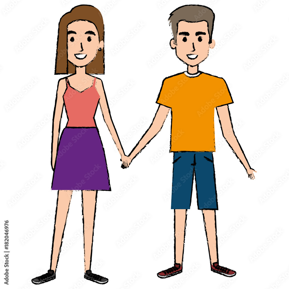 lovers couple avatars characters vector illustration design
