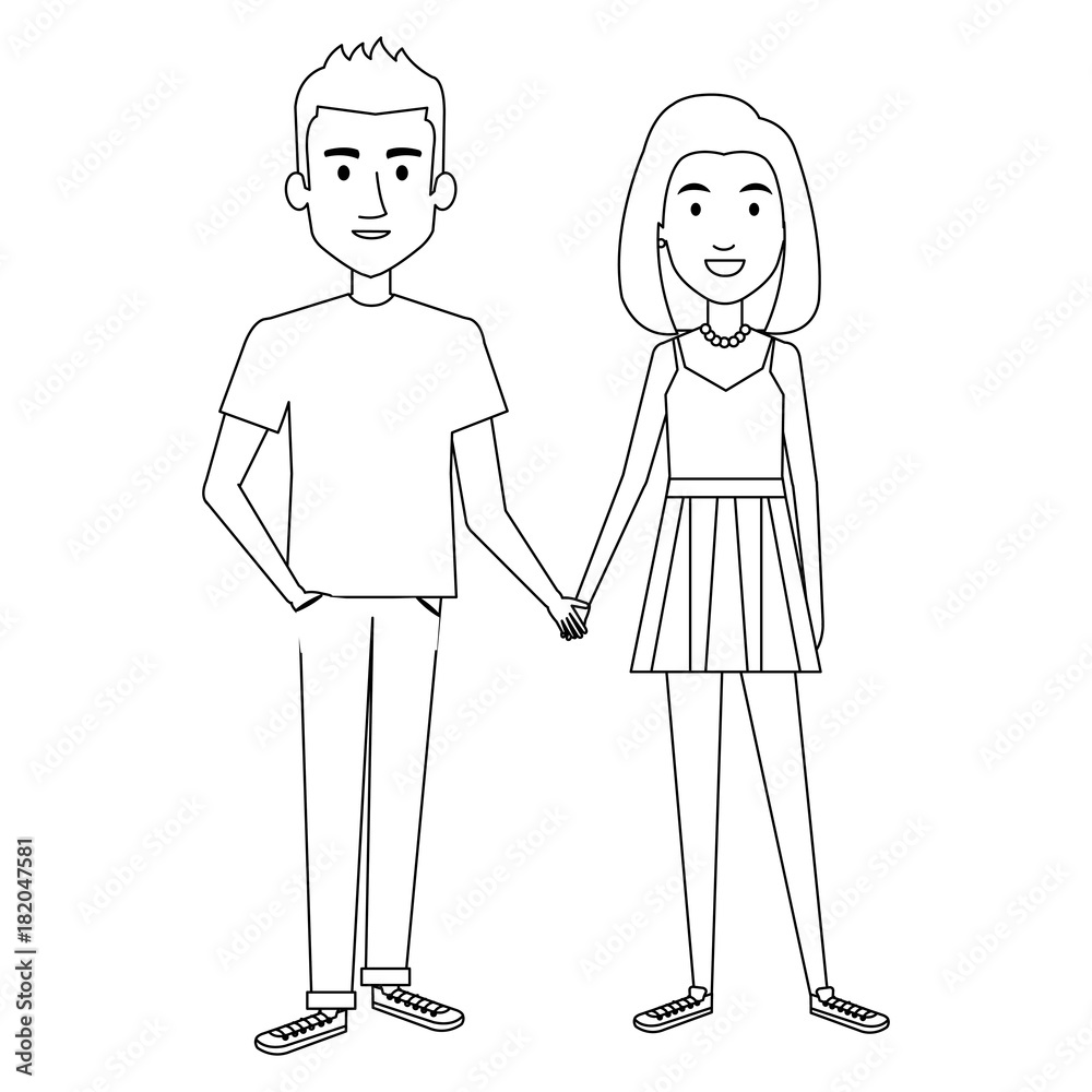 lovers couple avatars characters vector illustration design