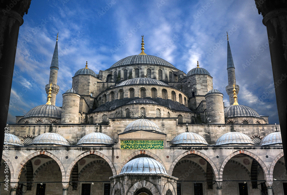 The Blue Mosque Sultanahmet in Istanbul Turkey , Sultan Ahmed Mosque in blue sky 
