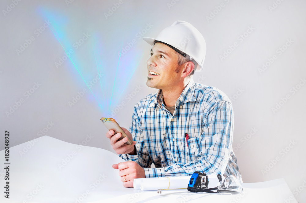 worker with holographic project (insertable) worker with holographic project (insertable)