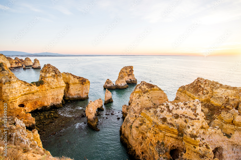 Beautiful landscape view on the rocky coastline on Ponta da Piedade near the Lagos city on the south of Portugal