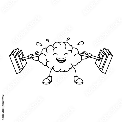 brain with weight lifting kawaii character vector illustration design