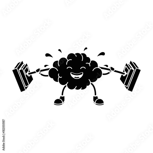brain with weight lifting kawaii character vector illustration design