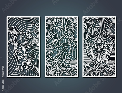 laser cutting rectangular frames with decorative floral forms in steel blue color background