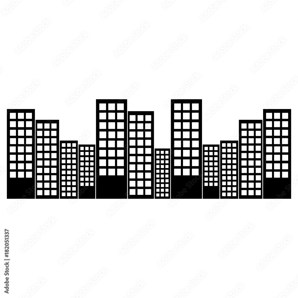 city skyline buildings icon image vector illustration design  black and white