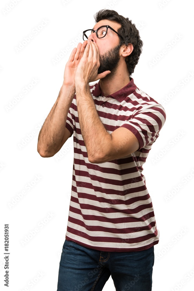 Man with glasses shouting Man with glasses shouting