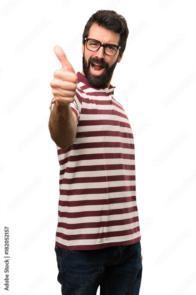 Man with glasses with thumb up Man with glasses with thumb up