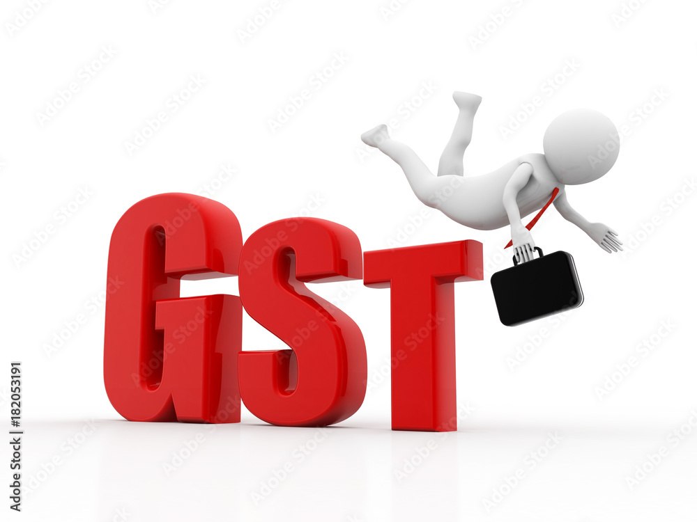 3d Businessman Falling from GST, GST Tax India Concept isolated in white background 3d Businessman Falling from GST, GST Tax India Concept isolated in white background