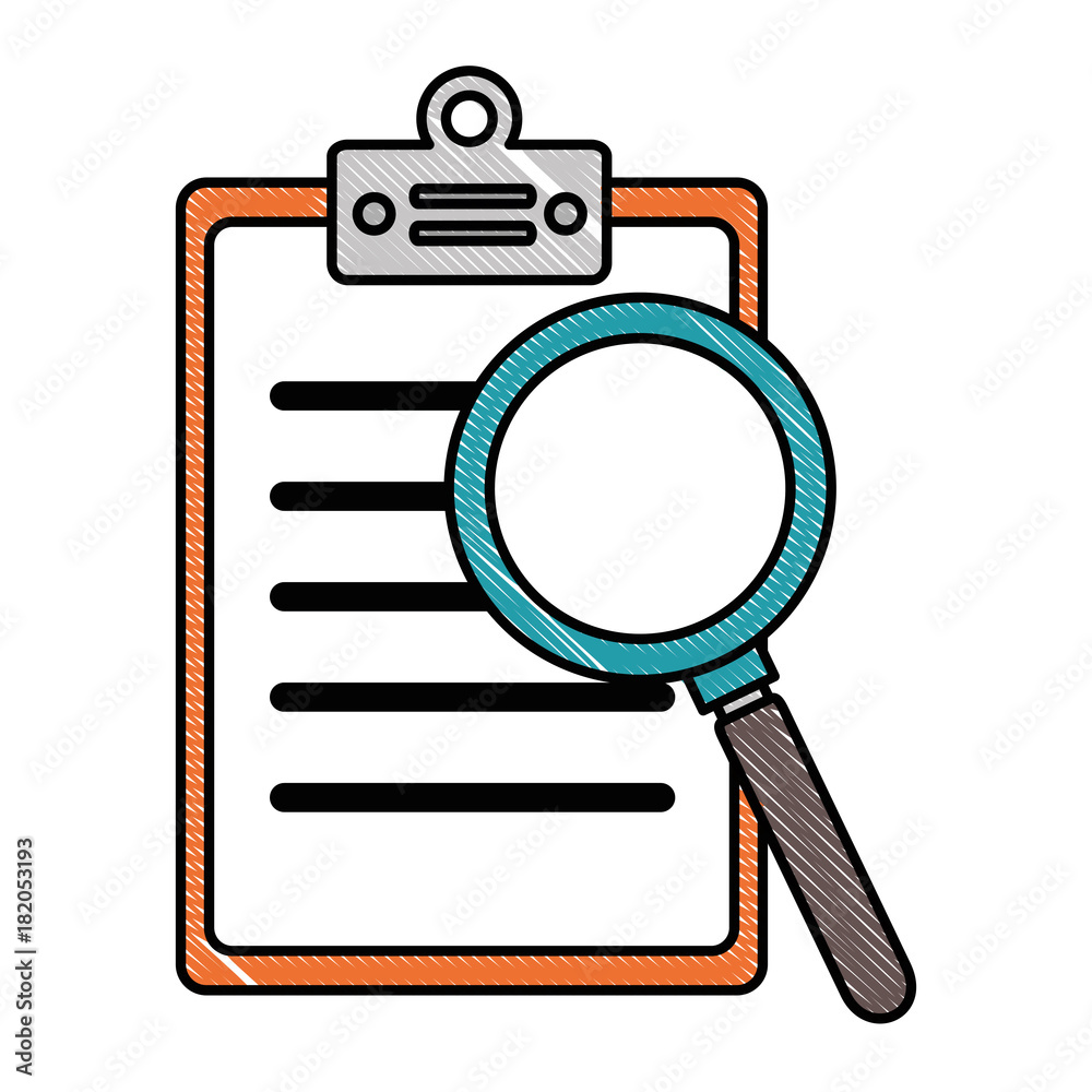 cheklist clipboard with magnifying glass vector illustration design