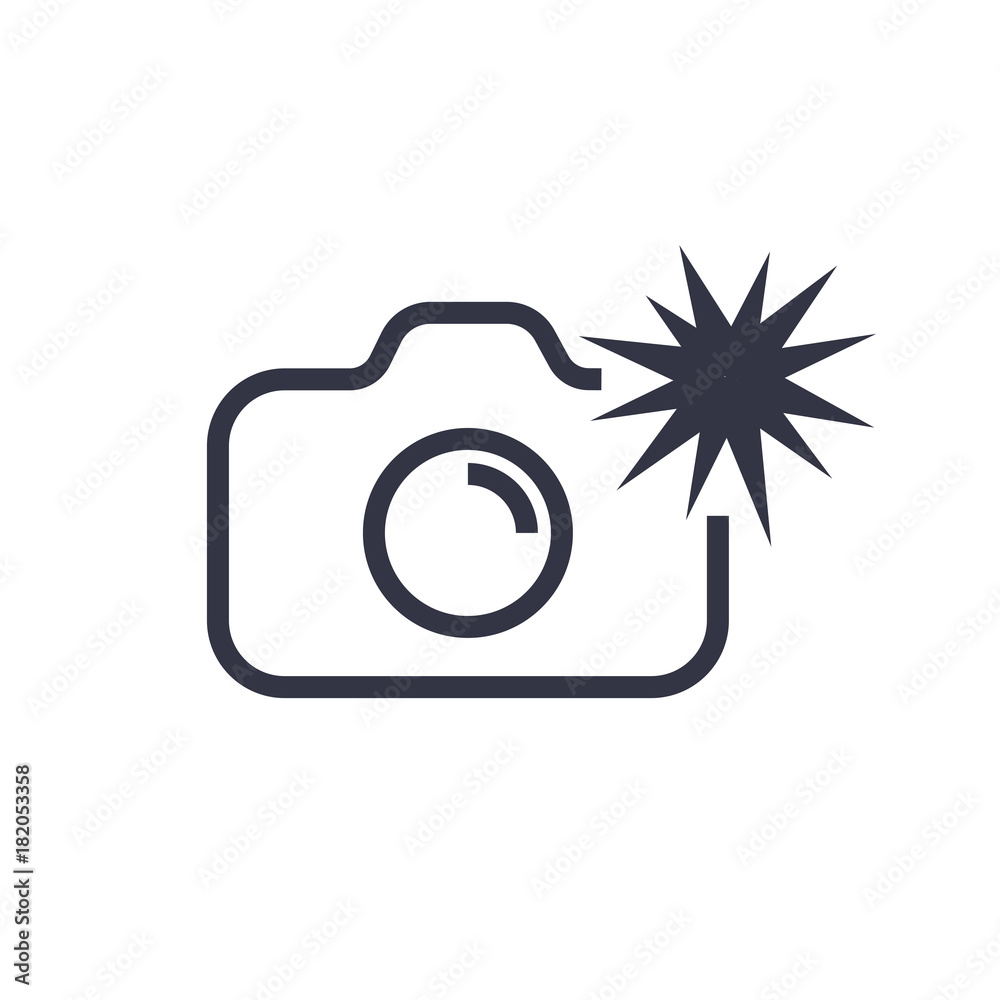 Camera icon vector illustration. Isolated photocamera with flash symbol.  Photo camera line concept. Photo gadget graphic design. Editable Stroke  Stock Vector | Adobe Stock