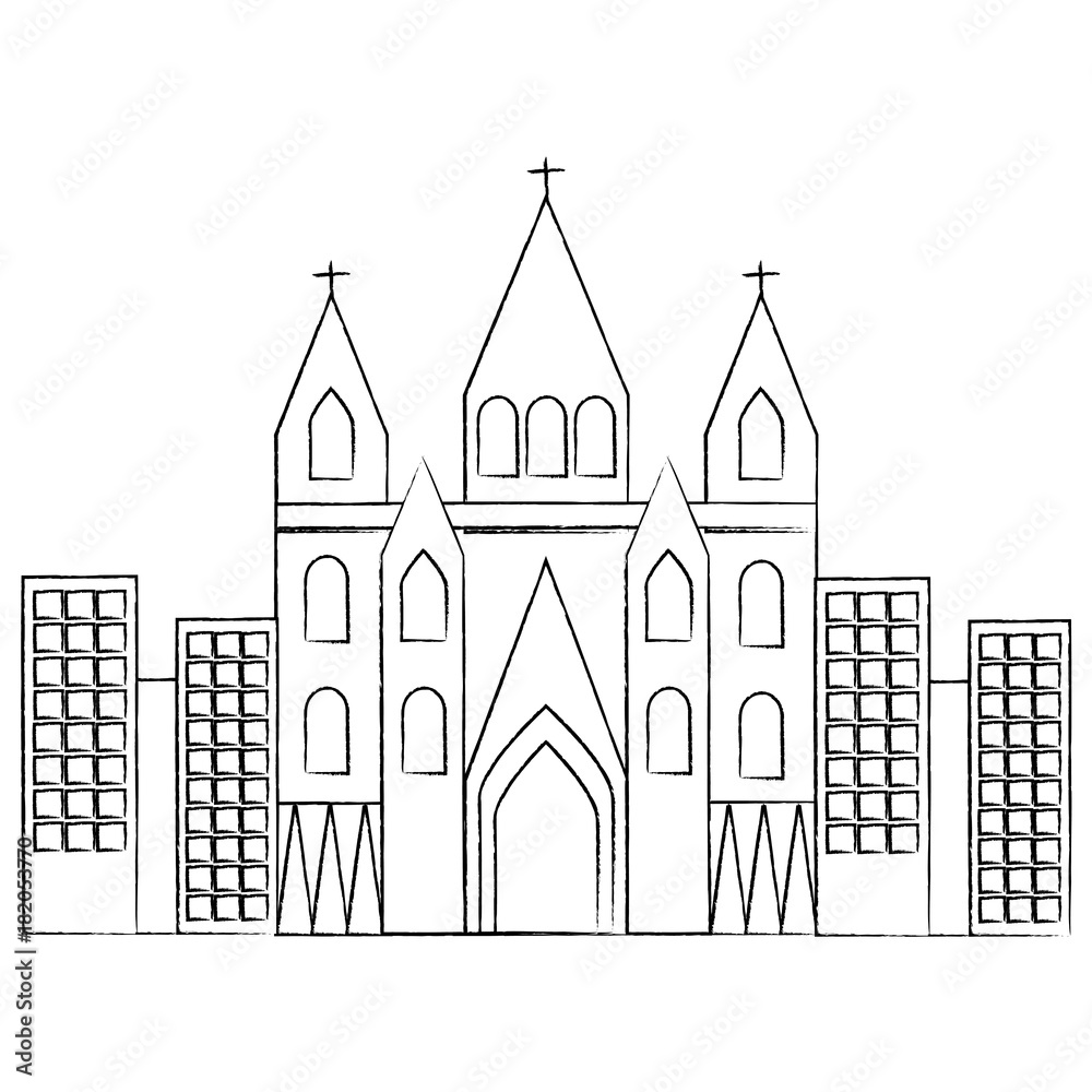 church cathedral in city icon image vector illustration design 