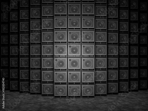 Abstract wall of guitar amps. 3D Render