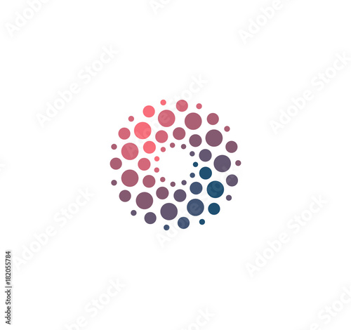 Advanced analysis big dat base symbol. Development of artificial intelligence sign. Abstract innovative high tech logo template. Colorful round icon from circles. Smart computer, machine learning.