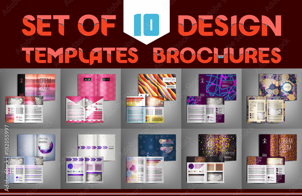 Set of 10 design templates brochures. Vector illustration.