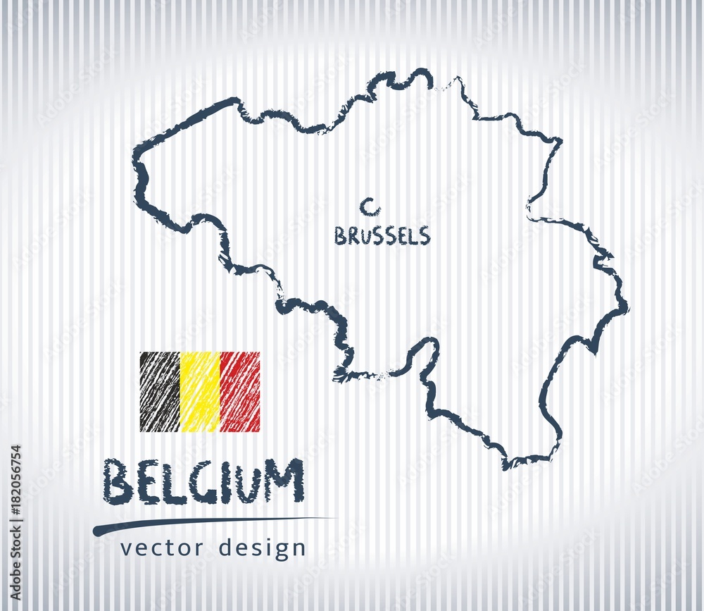 Belgium vector chalk drawing map isolated on a white background