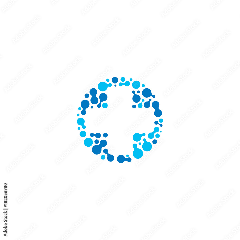 Medical symbol. Blue cross. Pharmacy sign. Chemical logotype of cirles.