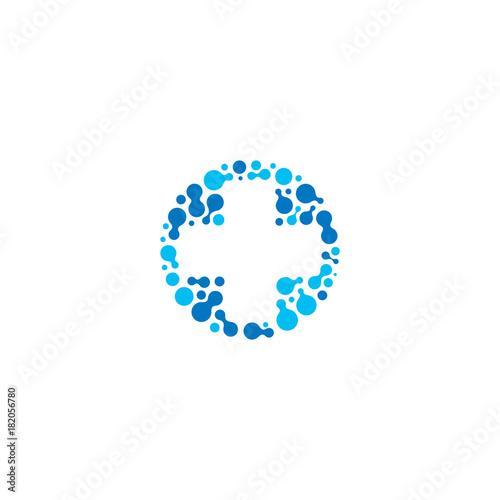 Medical symbol. Blue cross. Pharmacy sign. Chemical logotype of cirles.