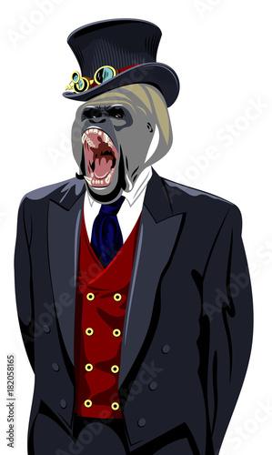 Portrait of monkey in the men's business suit and hat