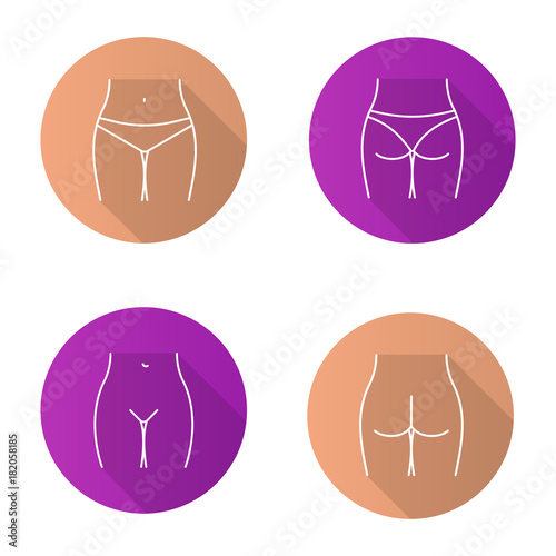 Female body parts flat linear long shadow icons set