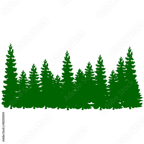 Silhouette, a lot of green Christmas tree, cartoon on a white background,