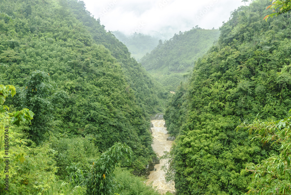 sight of the mountains and the jungle in the Sapa valey in Vietnam.
