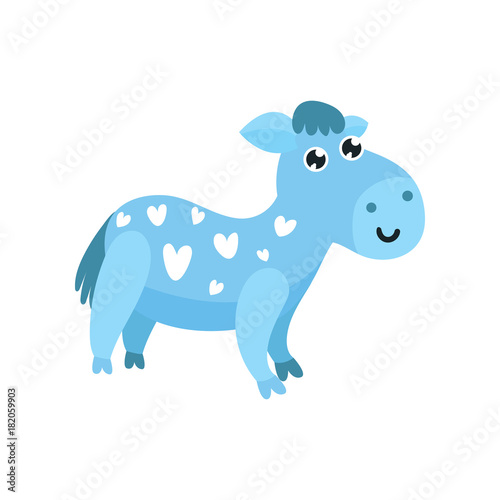Cute cartoon blue donkey with hearts on its body vector Illustration