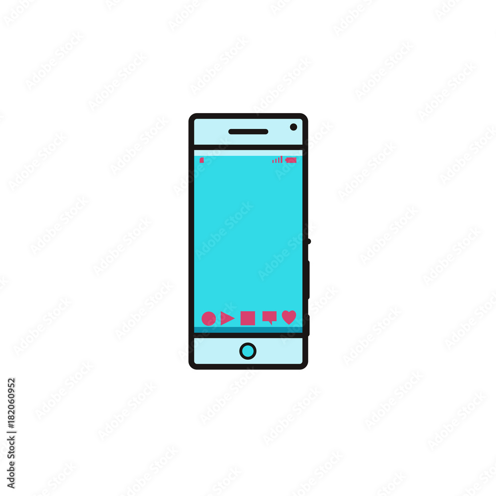 Smartphone flat color line icon on isolated background. Mobile phone with touchscreen vector illustration. Image of telephone, personal device or gadget. Modern communication technology concept. Smartphone flat color line icon on isolated background. Mobile phone with touchscreen vector illustration. Image of telephone, personal device or gadget. Modern communication technology concept.