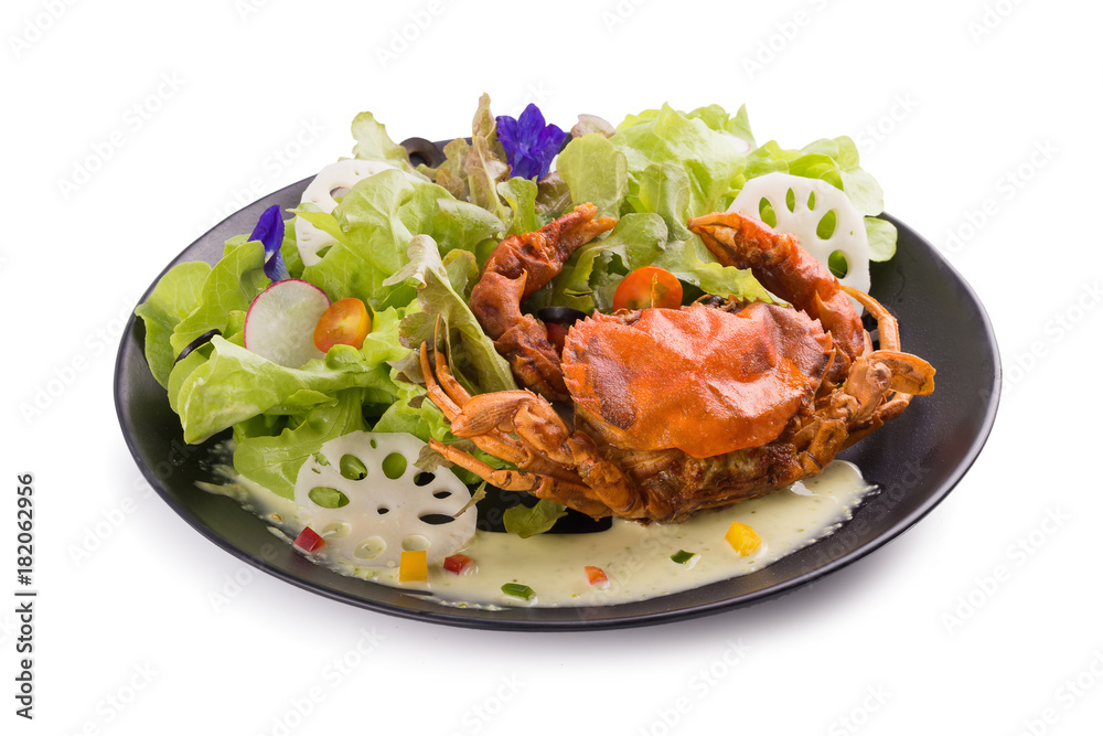 Soft shell crab salad isolated on white background Soft shell crab salad isolated on white background